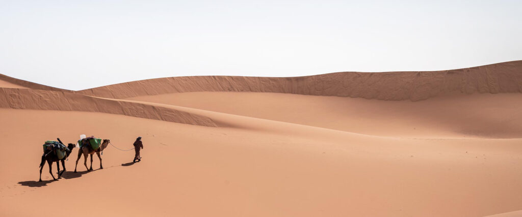 Walking in the Sahara desert in Morocco