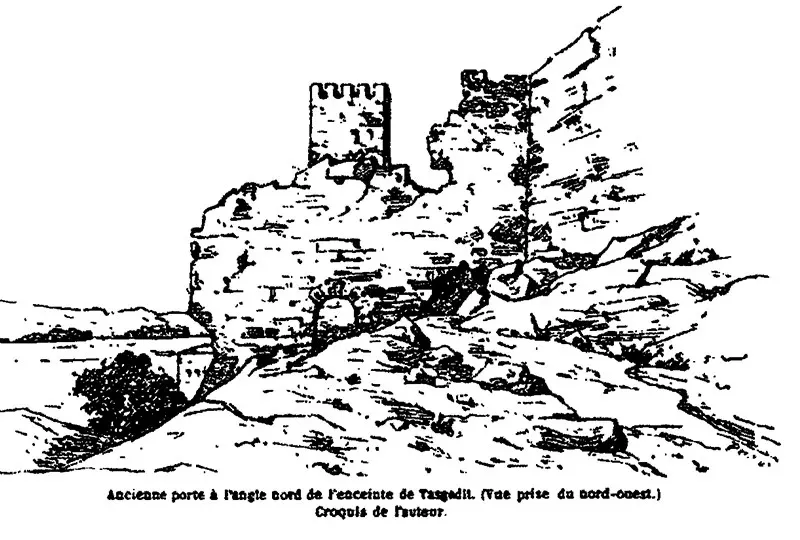 The ruins of Tasgedlt drawn by Charles de Foucauld